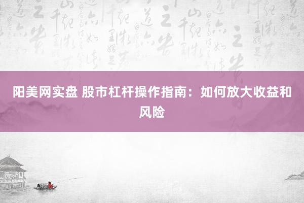 阳美网实盘 股市杠杆操作指南：如何放大收益和风险